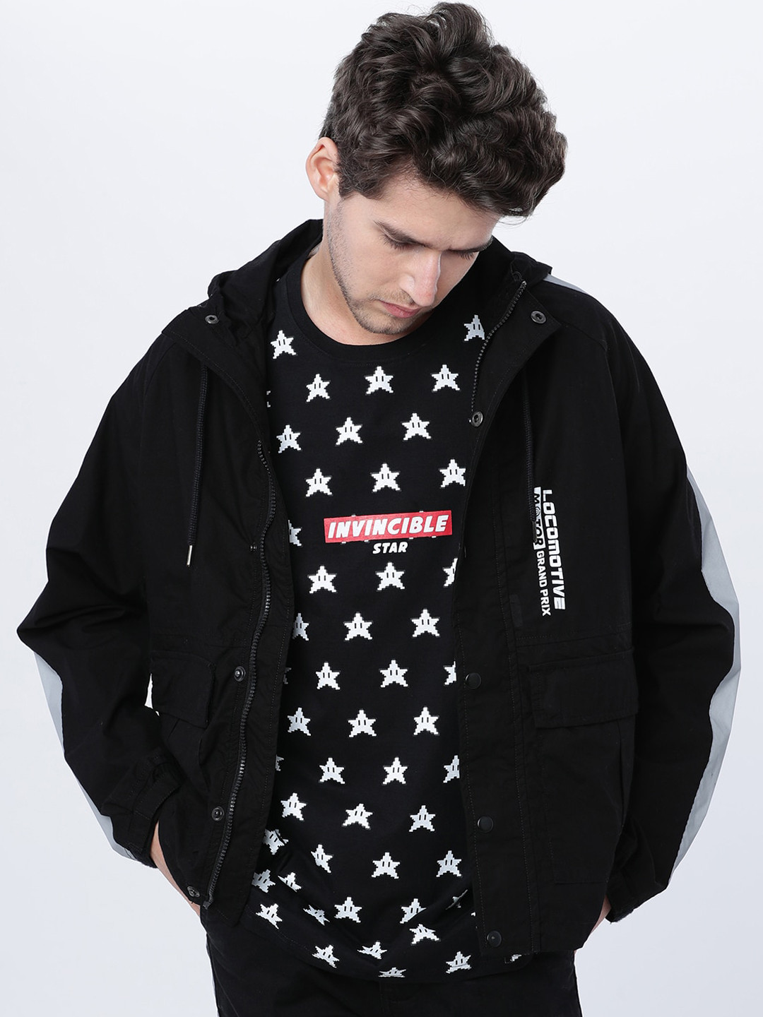 LOCOMOTIVE Men Black Printed Tailored Shacket