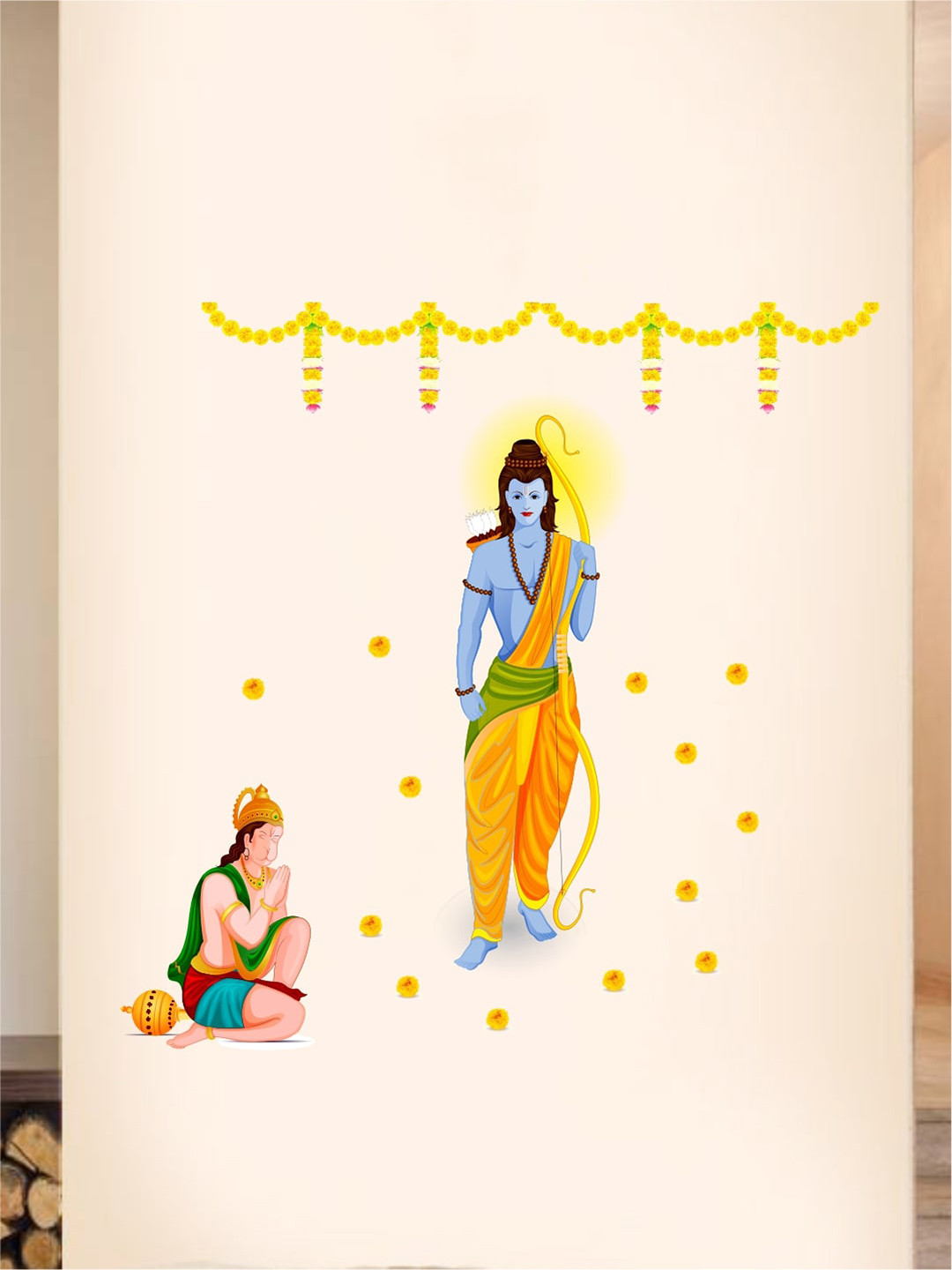 rawpockets Yellow & Blue God Ram and Hanuman Wall Sticker