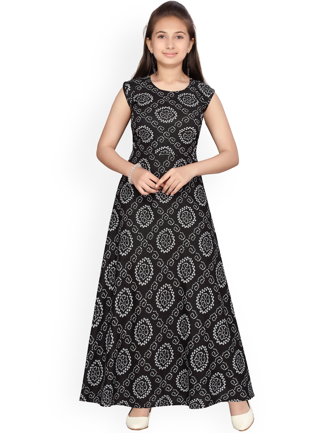 Aarika Girls Black Printed Maxi Dress