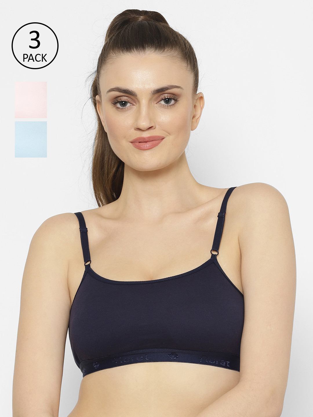 Floret Pack of 3 Non-Padded Non-Wired Cotton Beginners Bra with Adjustable Straps
