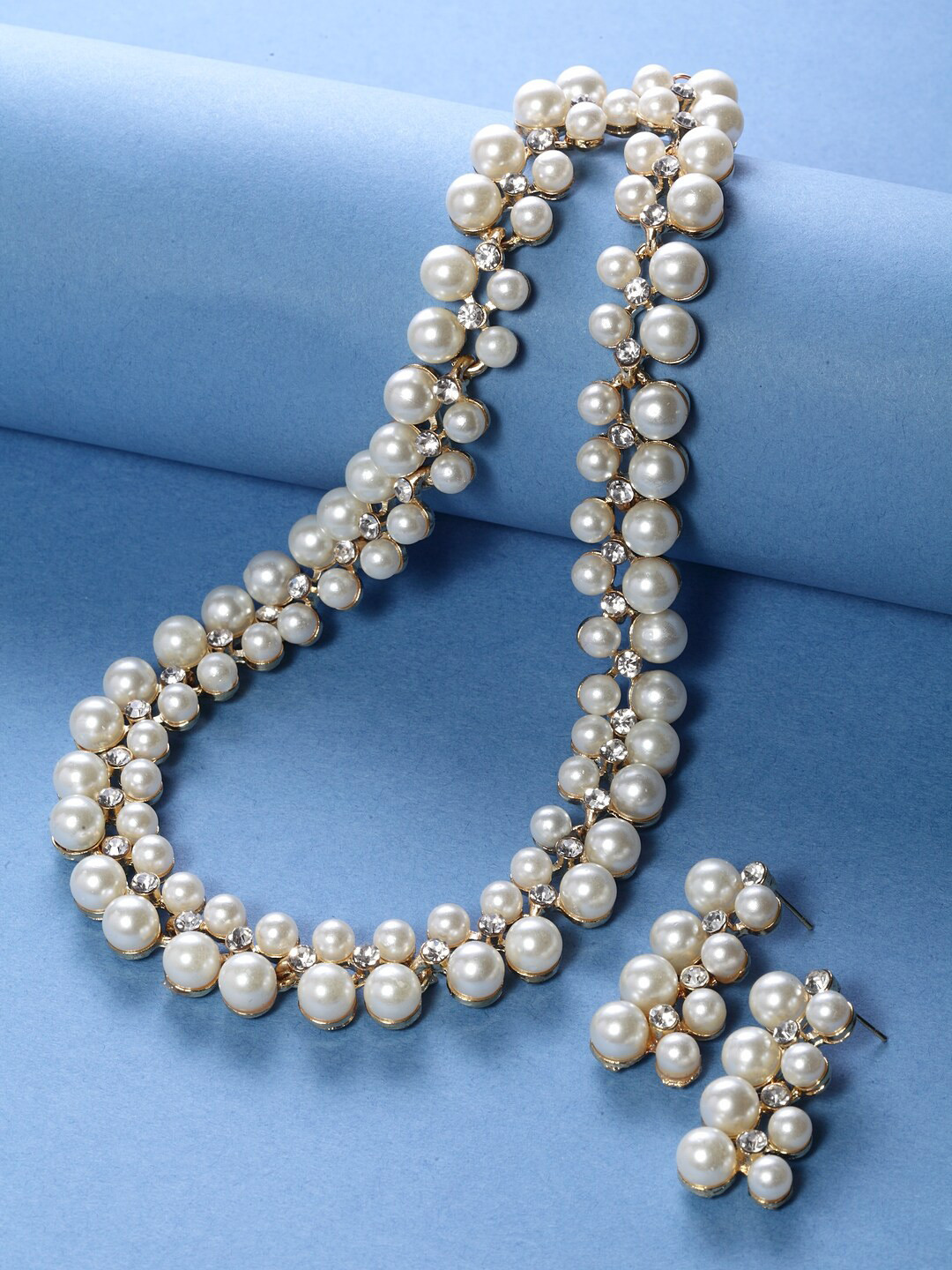 Shining Diva Fashion Gold-Plated  Off-White Pearl Embellished Choker Jewellery Set