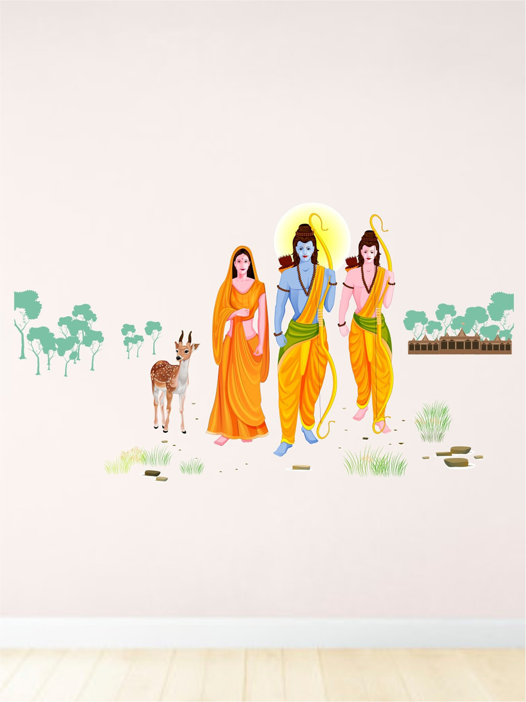rawpockets Orange & Blue God Ram Seetha And Lakshman Wall Sticker