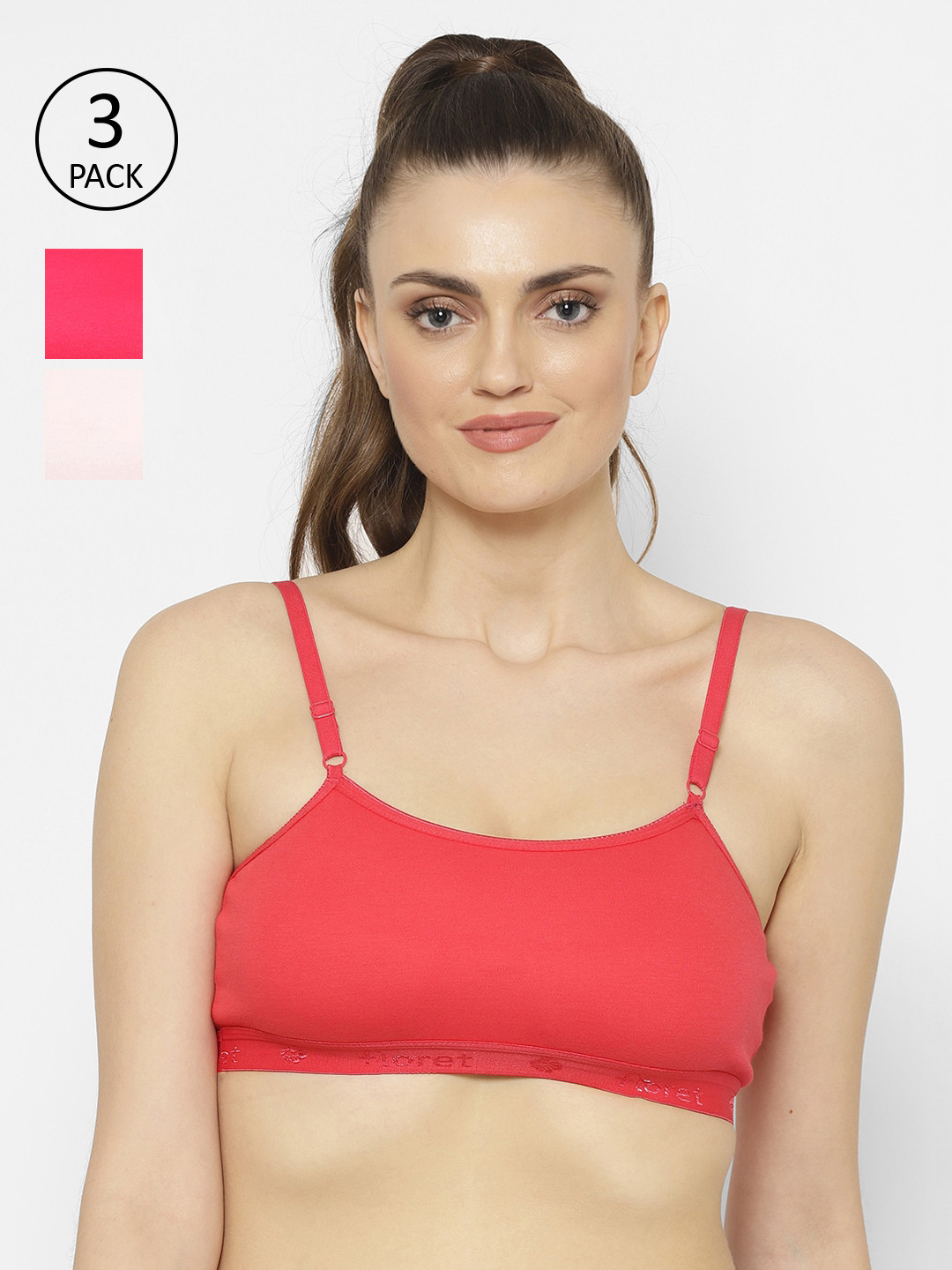 Floret Pack of 3 Non-Padded Non-Wired Cotton Beginners Bra with Adjustable Straps