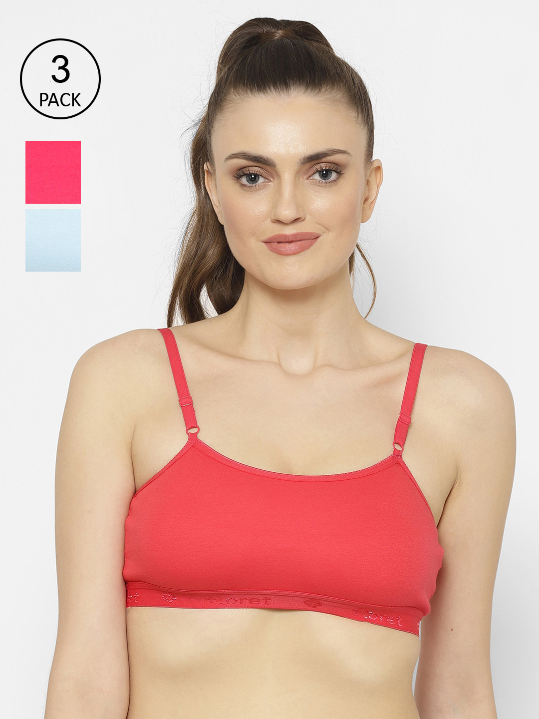 Floret Pack of 3 Non-Padded Non-Wired Cotton Beginners Bra with Adjustable Straps