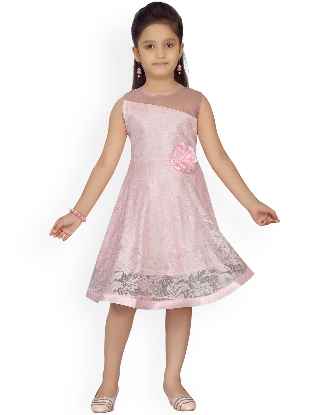 Aarika Girls Pink Solid Fit and Flare Dress