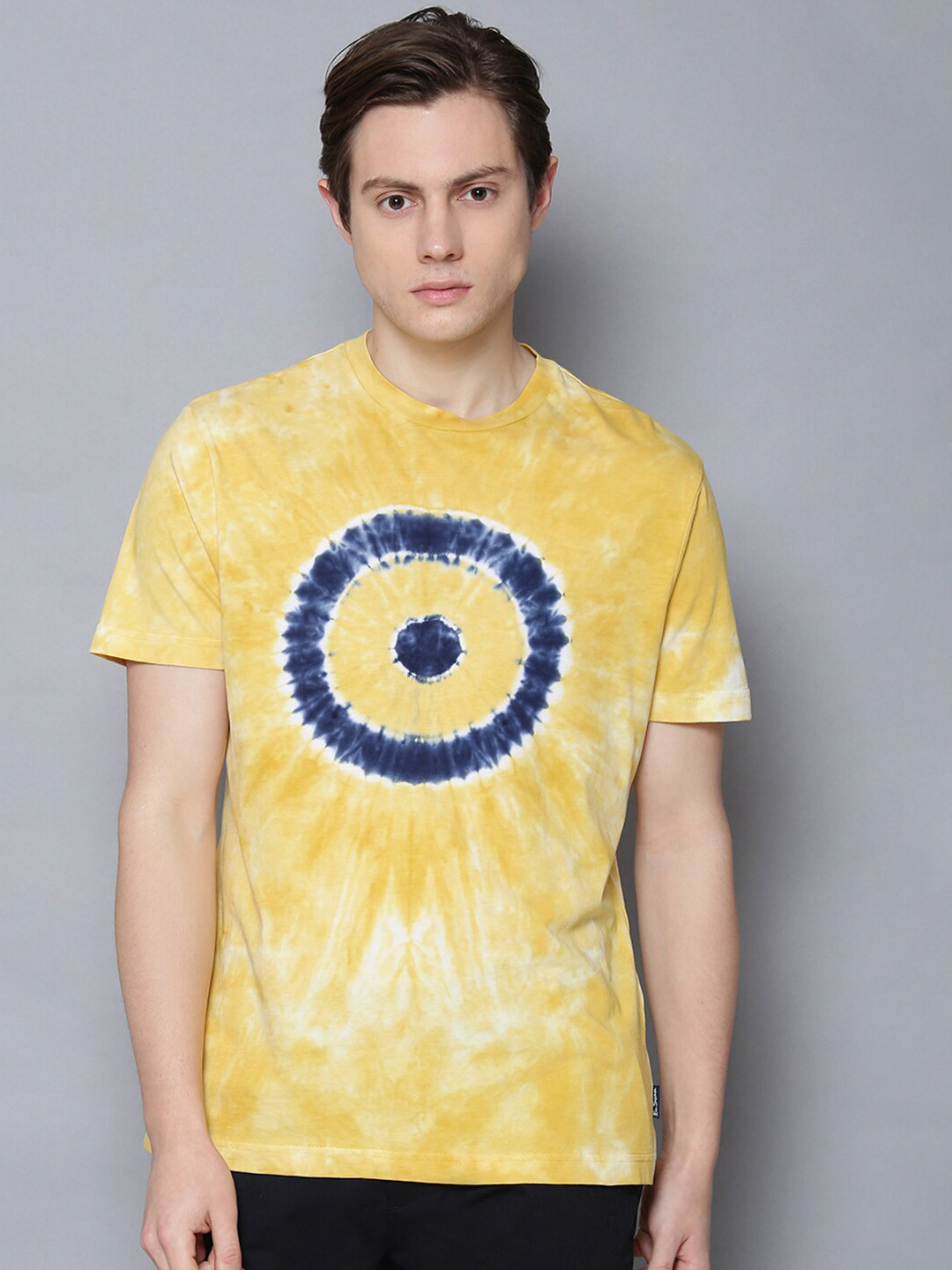BEN SHERMAN Men Yellow Dyed Round Neck Organic Cotton T-shirt