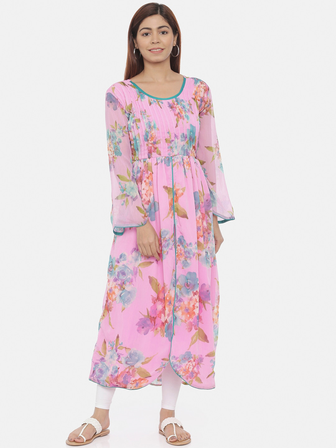 Souchii Women Pink Printed Fit and Flare Dress