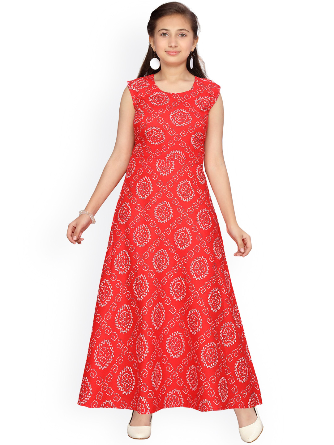 Aarika Girls Red Printed Maxi Dress
