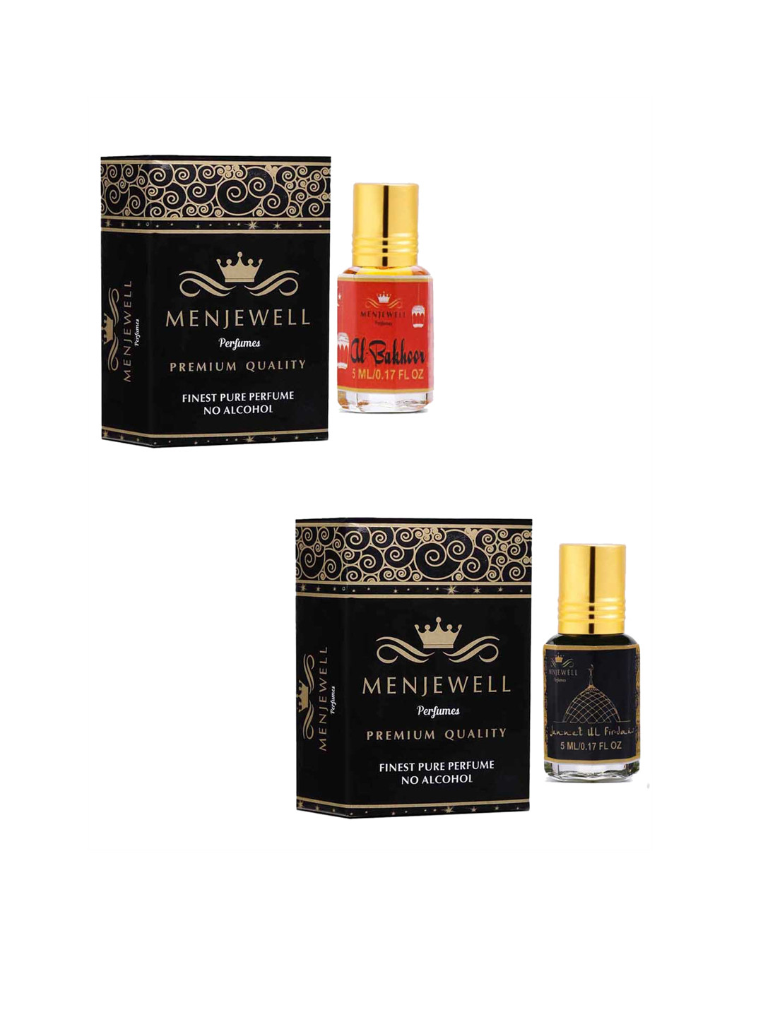 Menjewell Unisex Set Of 2 Al-Bakhoor & Jannat-Ul-Firdaus Natural Attar 10ml