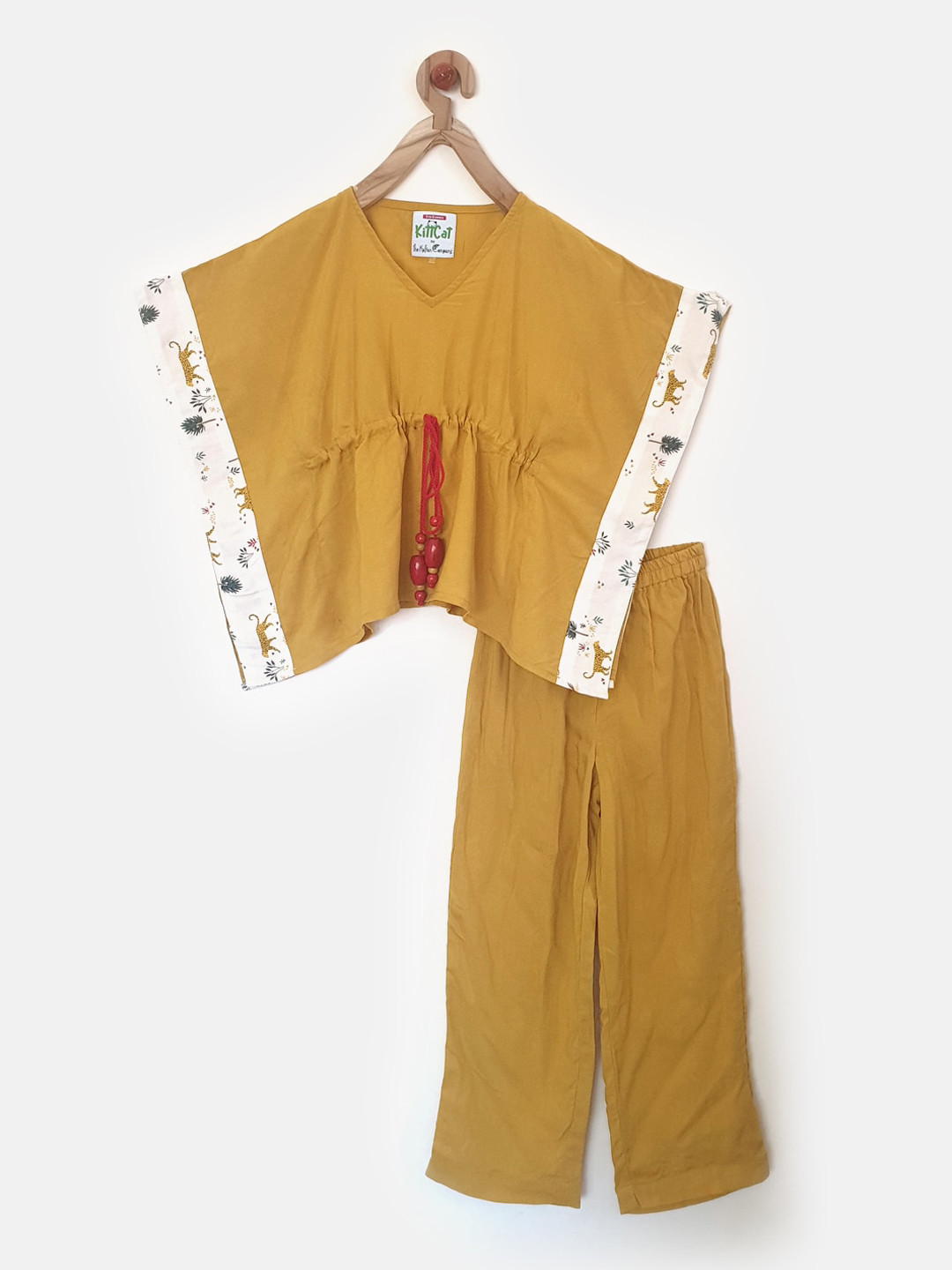 The Kaftan Company Girls Mustard Yellow & White Printed Night Suit