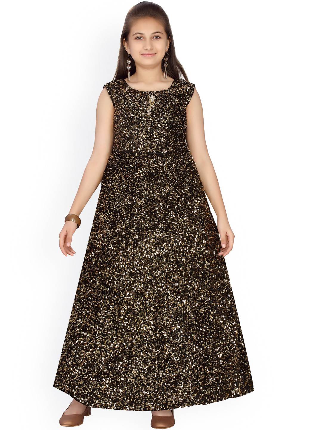Aarika Girls Gold-Toned Printed Maxi Dress