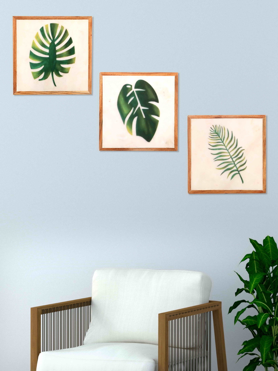 POSH-N-PLUSH Set of 3 Green & Beige Nature World Wall Art Collage