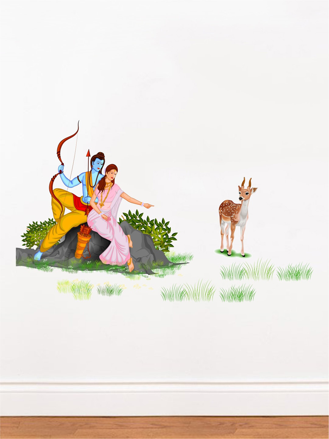 rawpockets Blue & Yellow God Ram and Seetha Wall Sticker