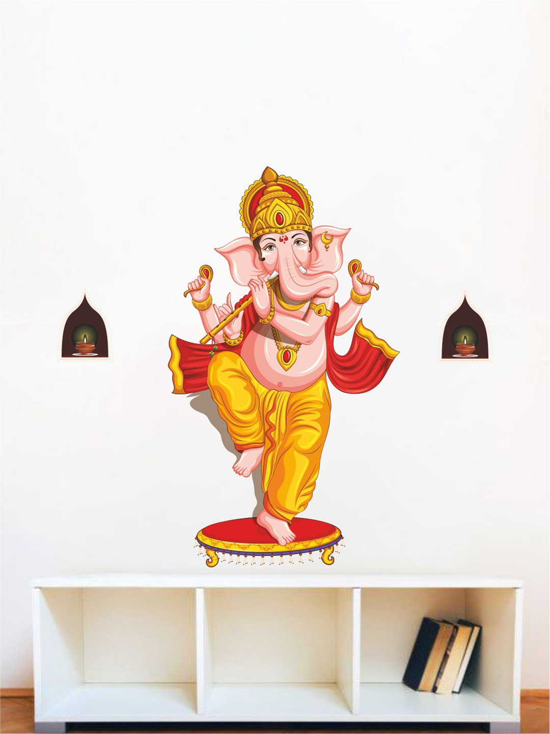rawpockets Red & Yellow Lord Ganesha Wall Sticker