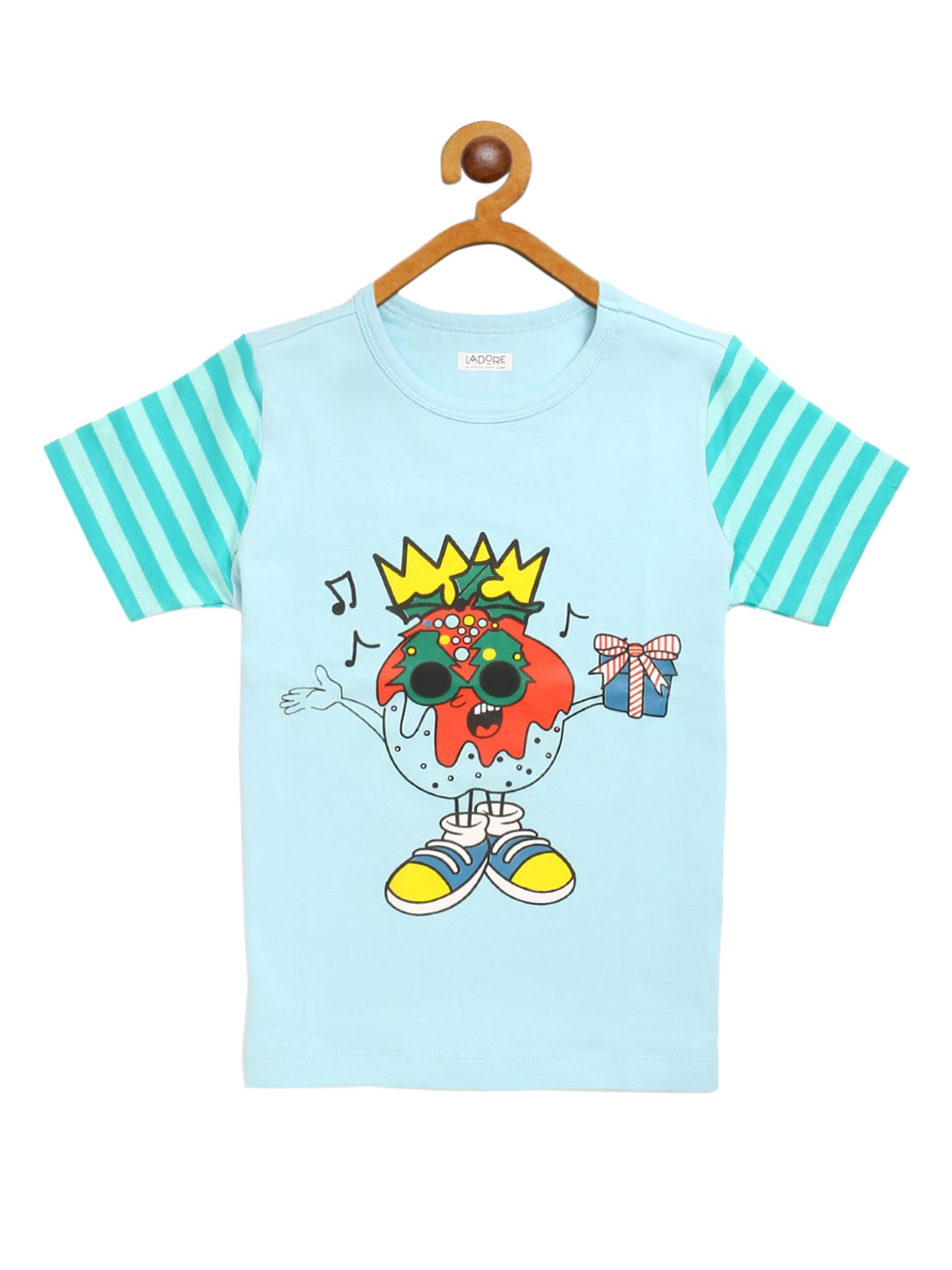 LAdore Unisex Kids Turquoise Blue Printed Round Neck T-shirt