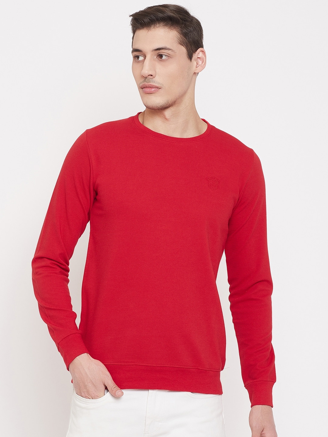 Camey Men Red Solid Full Sleeve Sweatshirt