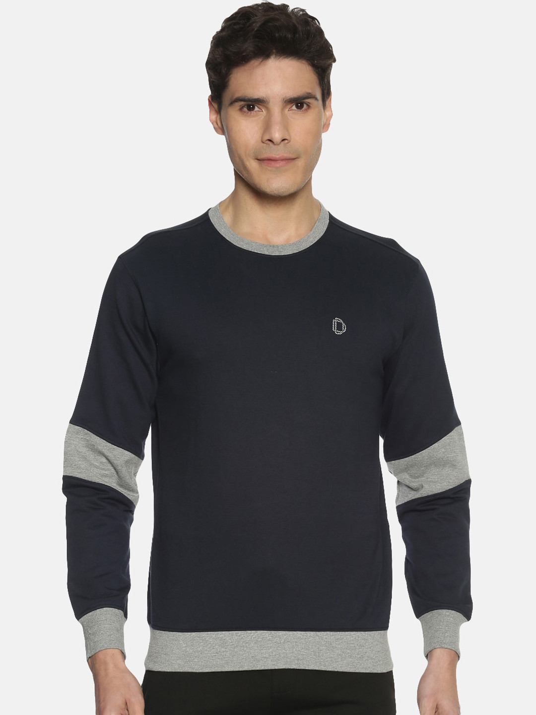 Dollar Men Navy Blue Solid Cotton Sweatshirt