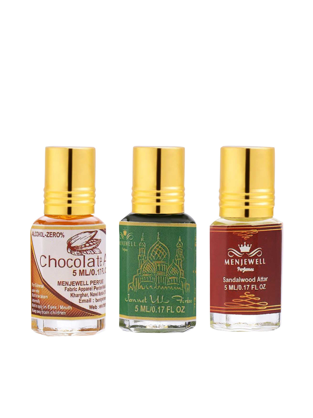 Menjewell Unisex Set Of 3 Chocolate Jannat-Ul-Firdaus & Sandalwood Attar