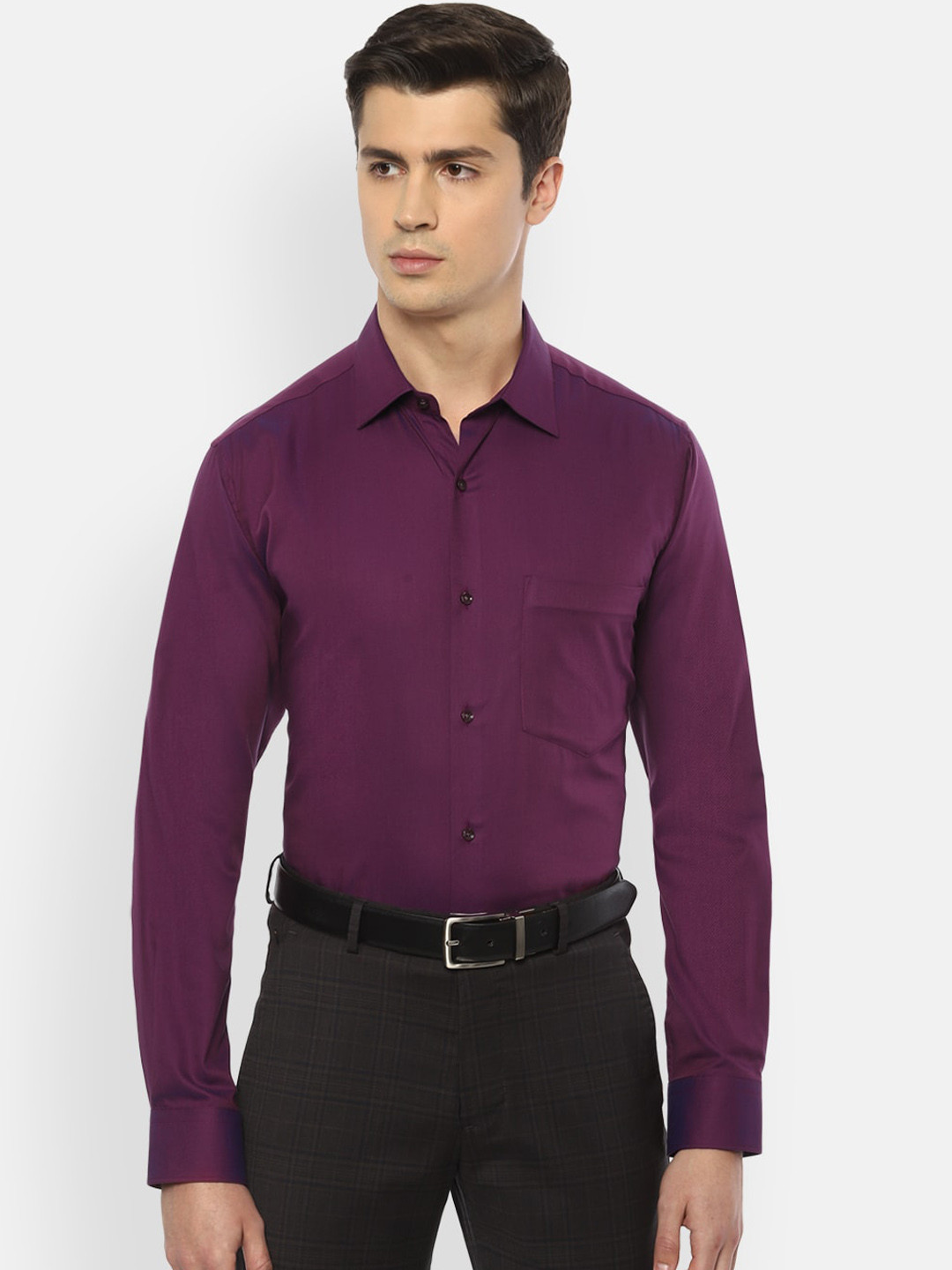 Van Heusen Men Purple Regular Fit Solid Cotton Formal Shirt