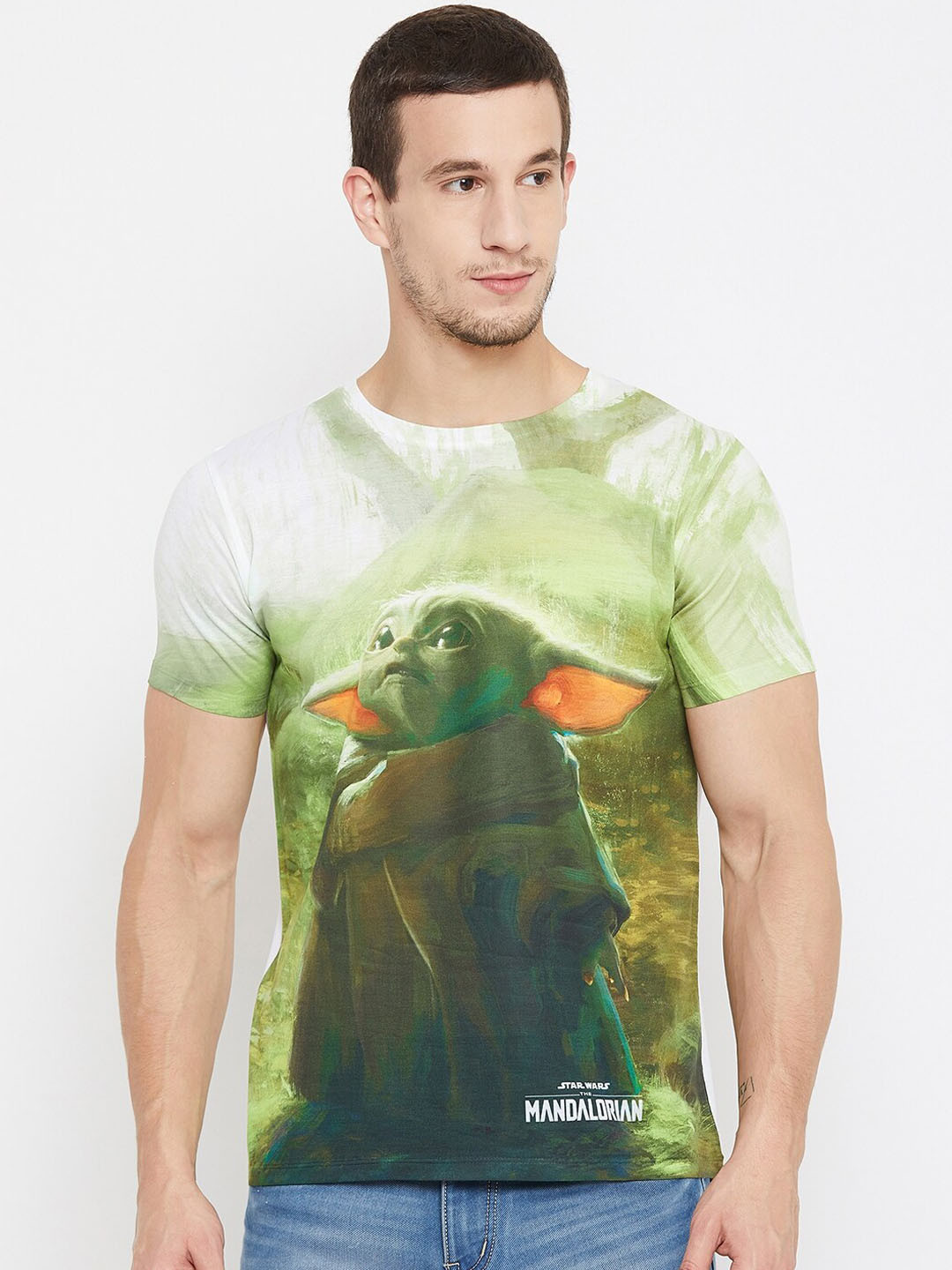 STAR WARS Men White Yoda Printed Round Neck T-shirt