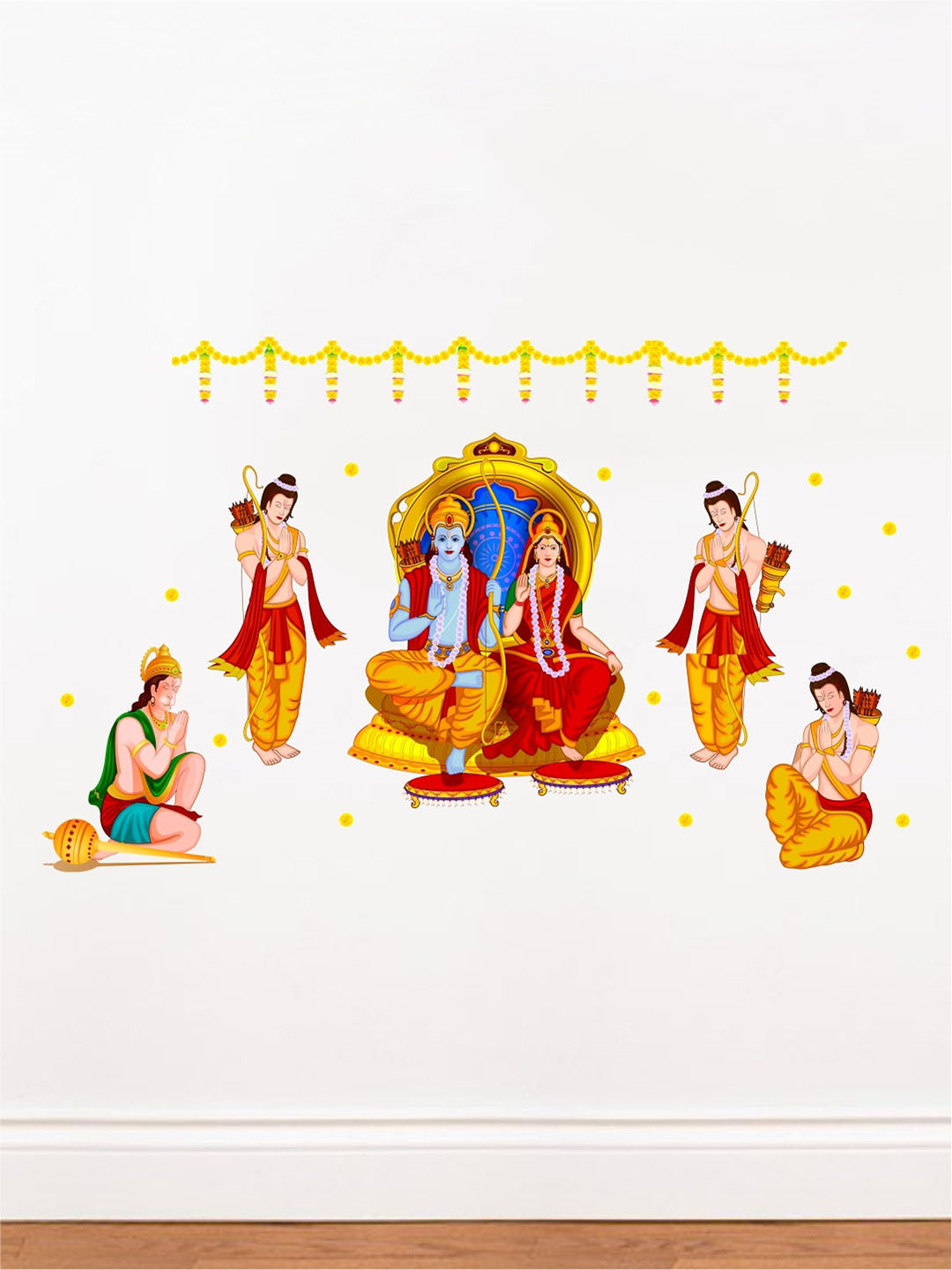 rawpockets Yellow & Blue God Ram Seetha And Hanuman PVC Vinyl Wall Sticker