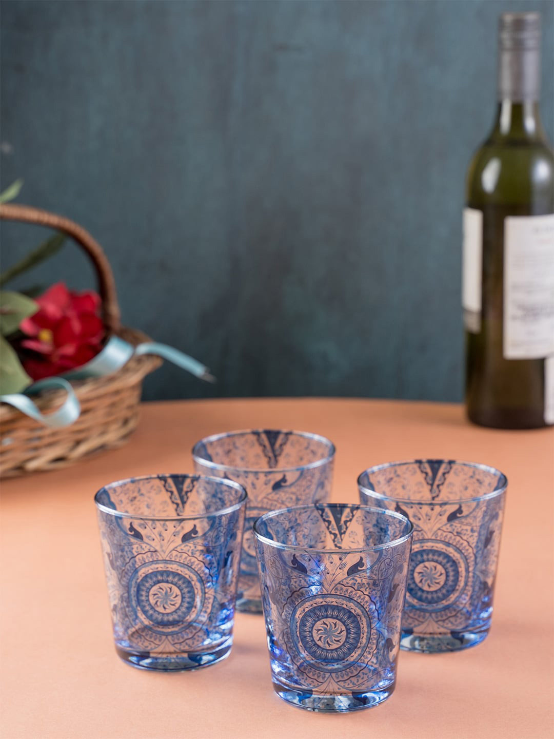 KOLOROBIA Set of 4 Blue & Tranparent Pristine Turkish Conical Glasses