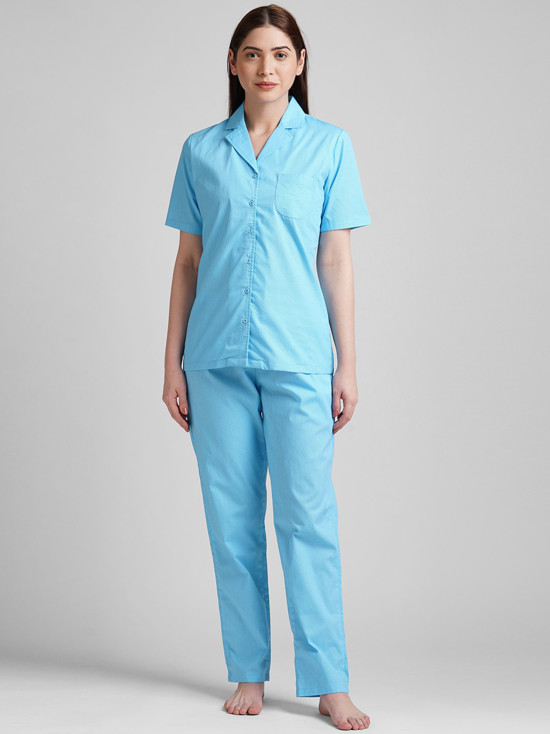 DRAPE IN VOGUE Women Blue Polka Dot Printed Night Suit