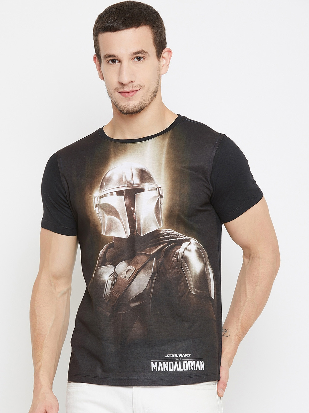 STAR WARS Men Black Mandalorian Printed Round Neck T-shirt