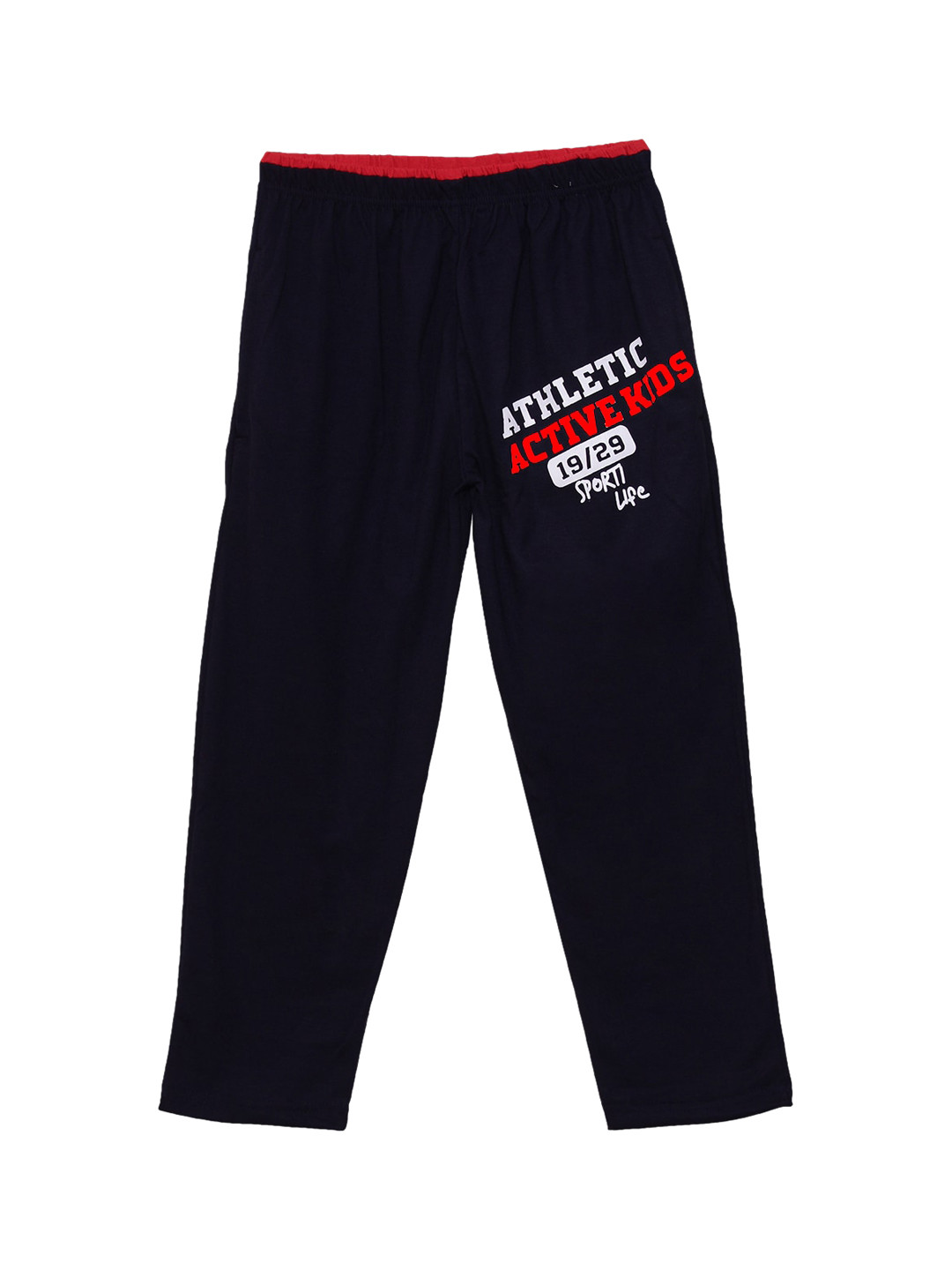 SWEET ANGEL Navy Blue & Red Solid Straight-Fit Track Pants
