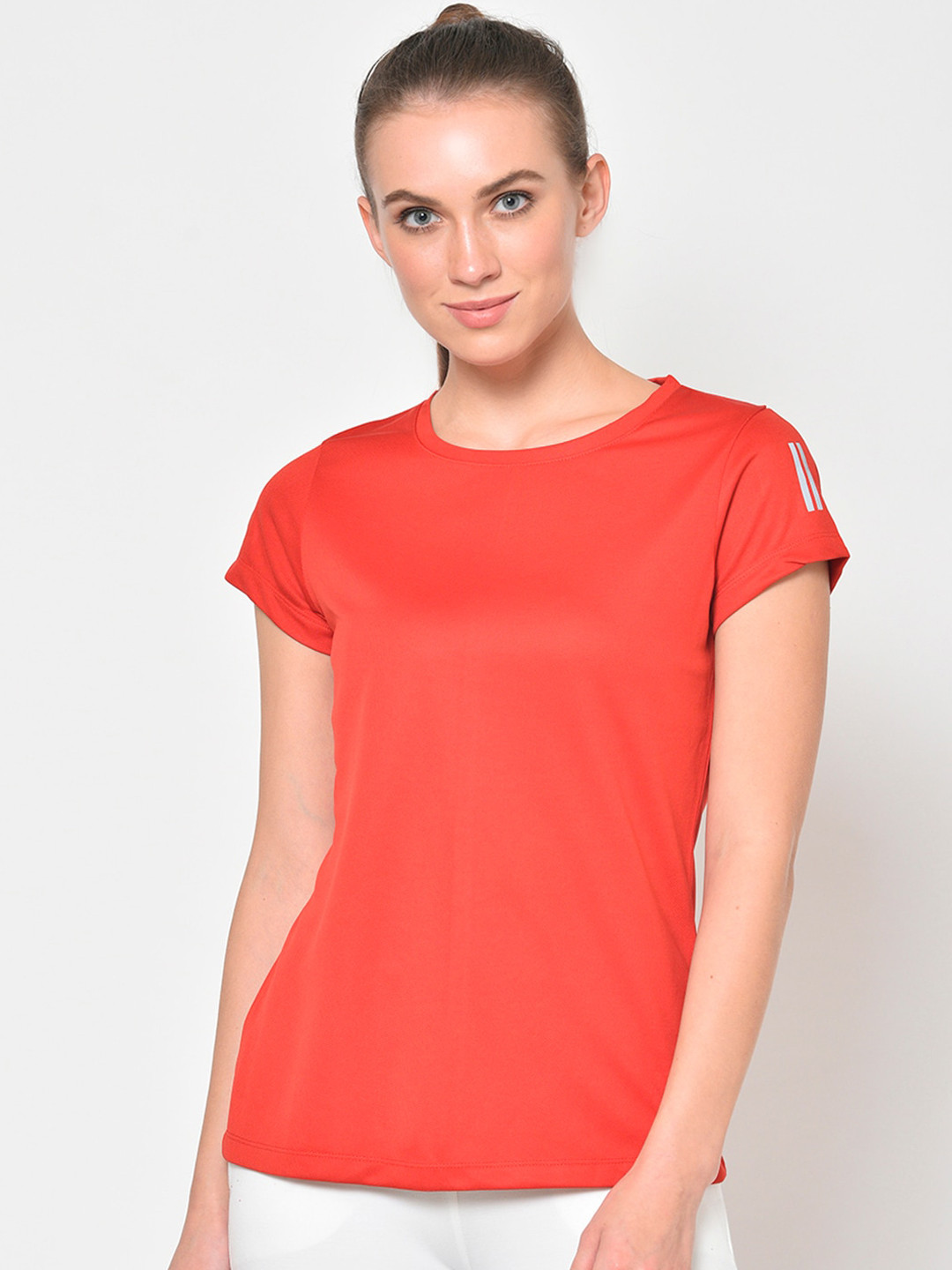 PERFKT-U Women Red Solid Round Neck T-shirt