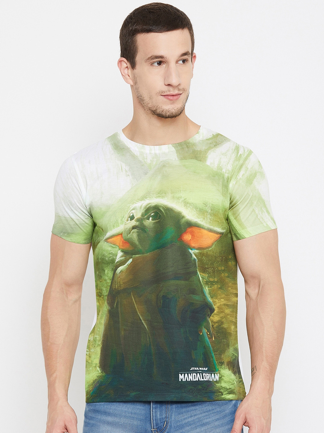 STAR WARS Men White & Green Mandalorian Printed Round Neck T-shirt