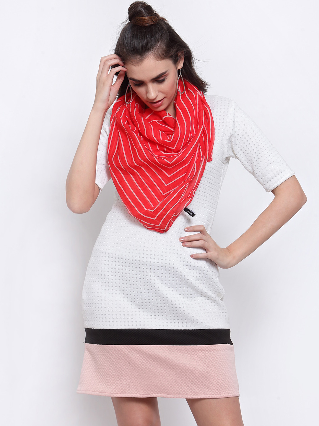 J Style Women Red & White Striped Scarf