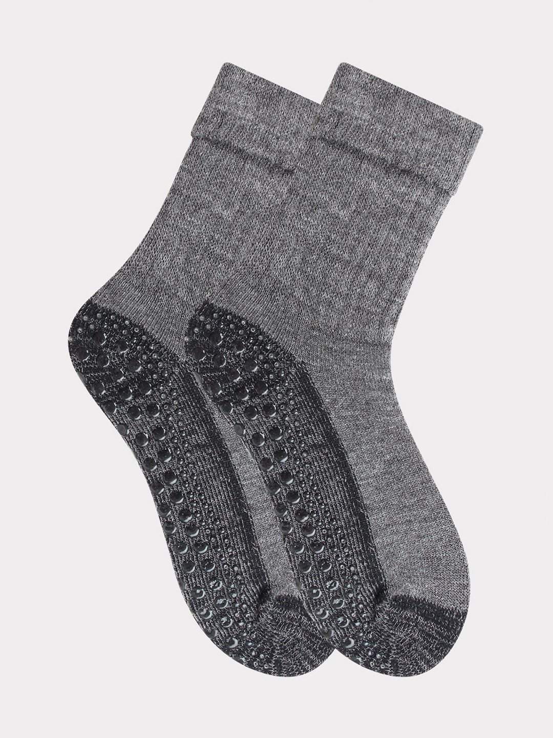 Bonjour Women Grey & Black Solid Anti-Skid Woolen Calf Length Socks