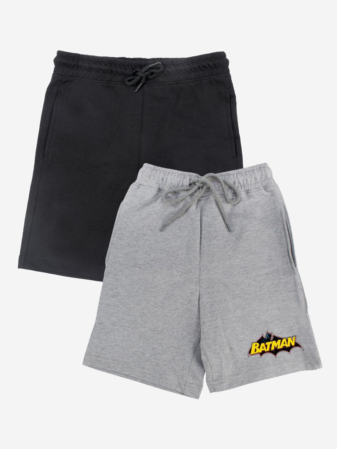 YK Justice League Boys Grey Solid Regular Fit Regular Shorts with Batman Print Detail