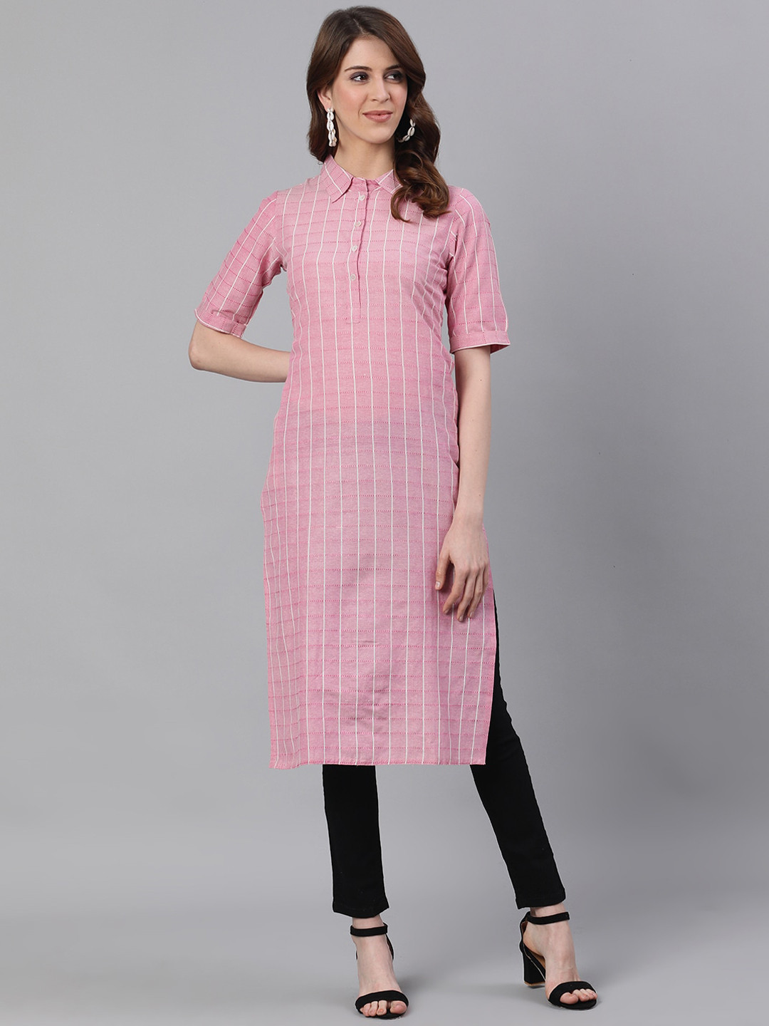 Jaipur Kurti Pink Checked Kurta