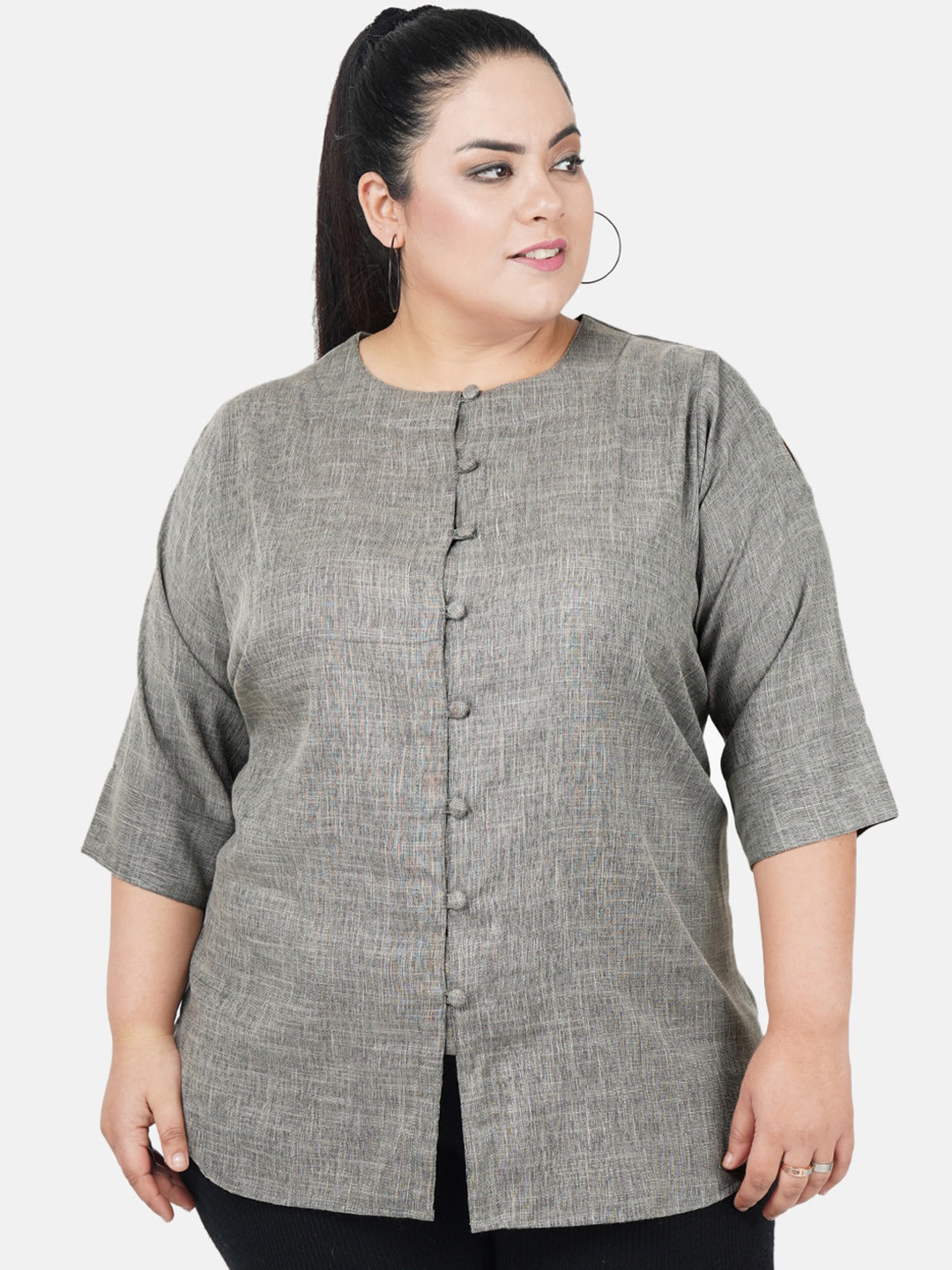 Indietoga Women Plus Size Solid Cotton Longline Top