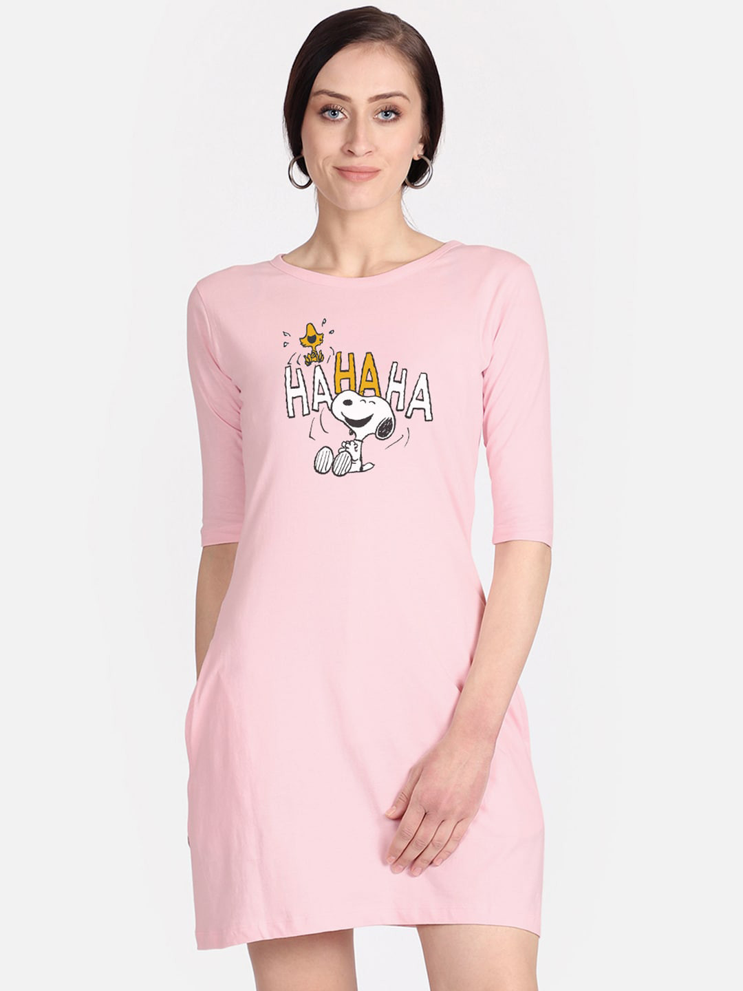 Free Authority Peanuts Pink Printed Cotton T-shirt Dress