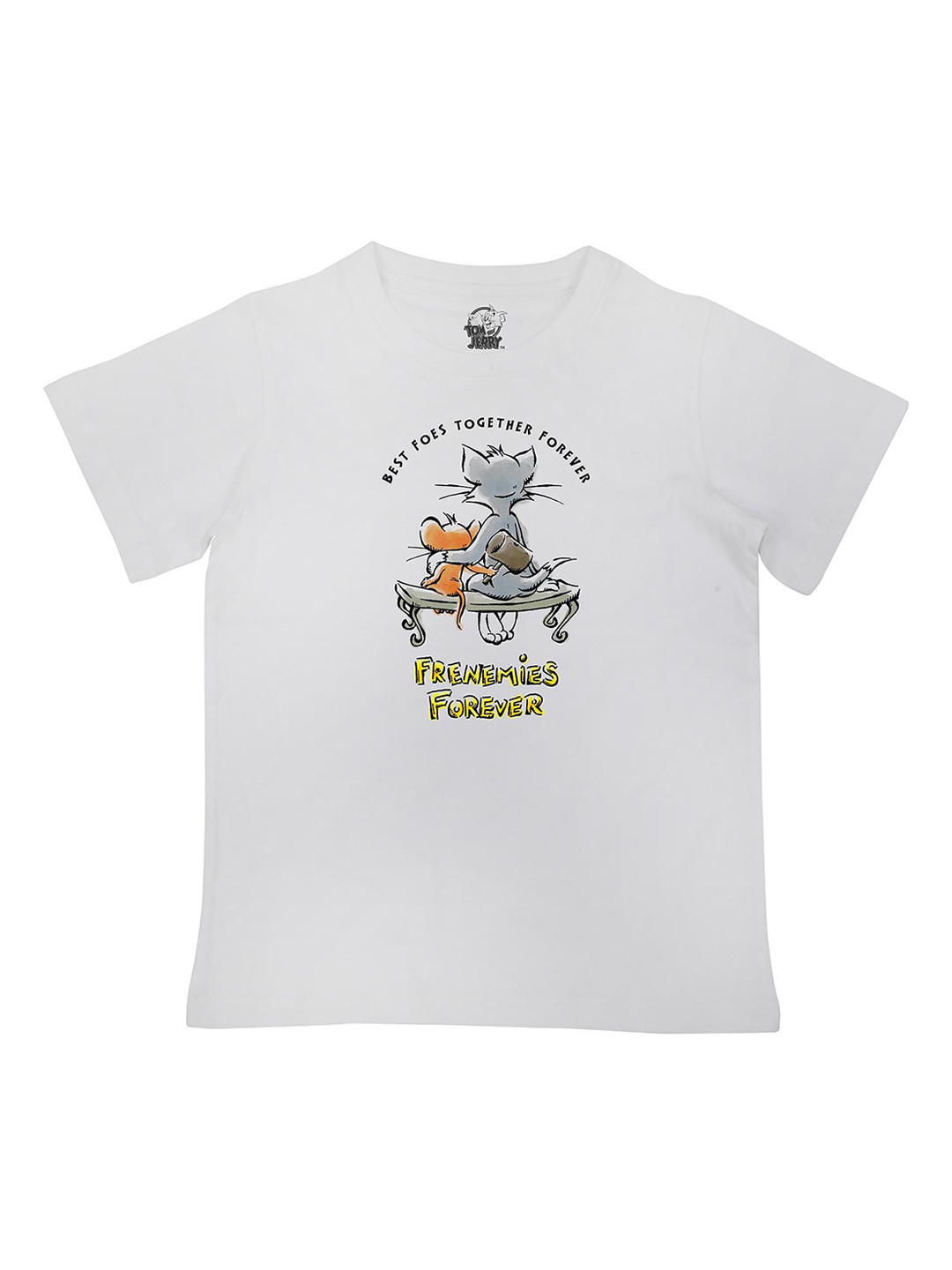 Tom  Jerry Boys White Tom  Jerry Character Printed Round Neck Cotton Pure Cotton T-shirt