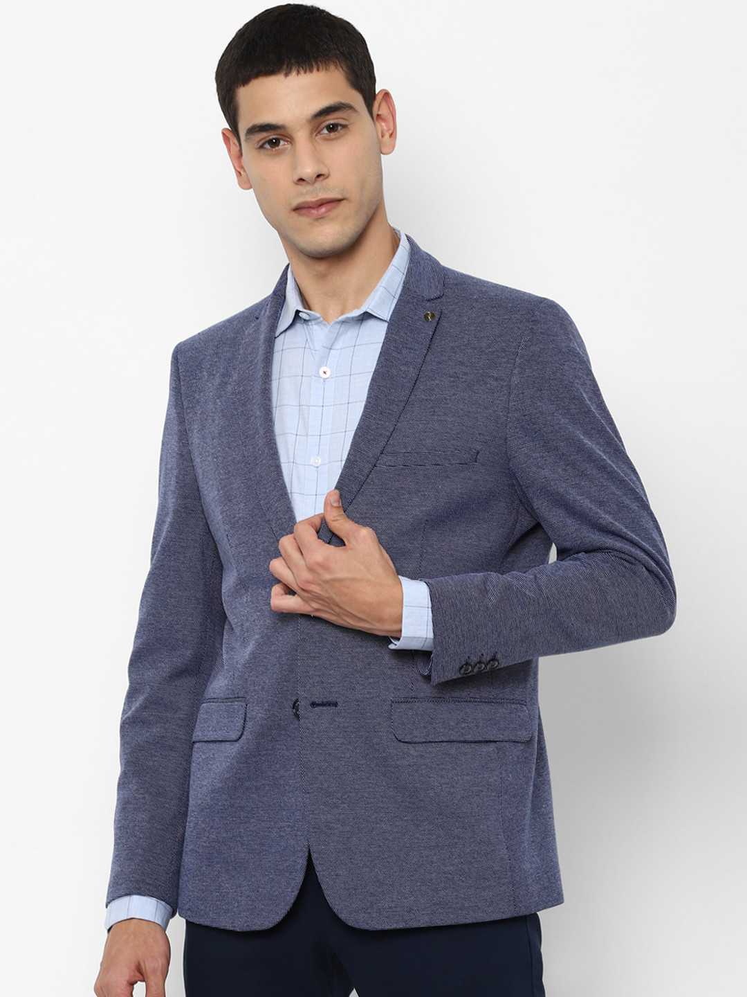 Allen Solly Men Blue Solid Slim-Fit Single-Breasted Casual Blazer