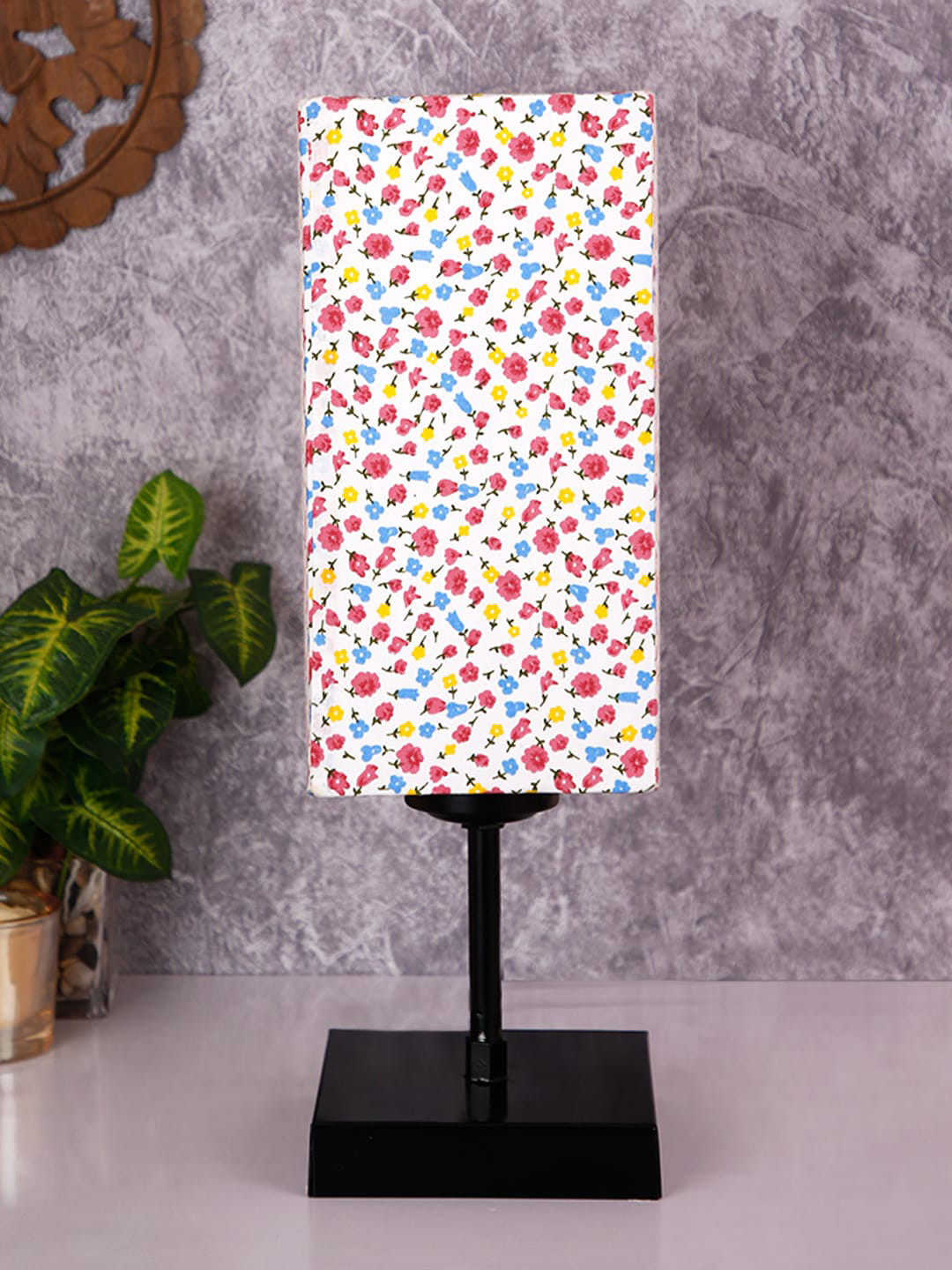 Devansh White & Red Printed Buffet Table Lamp