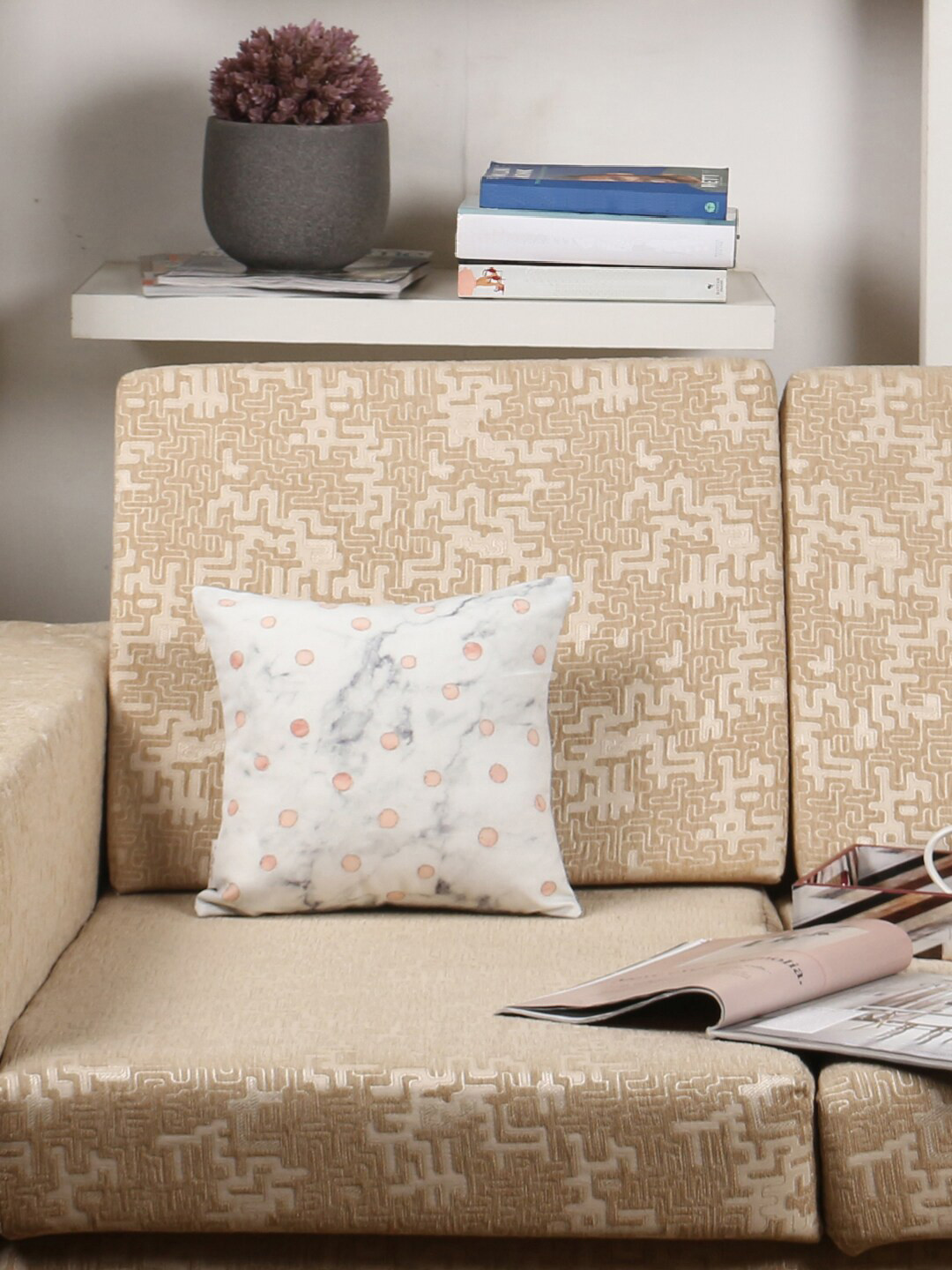 Sivya Off-White & Pink Single Abstract Square Cushion Cover