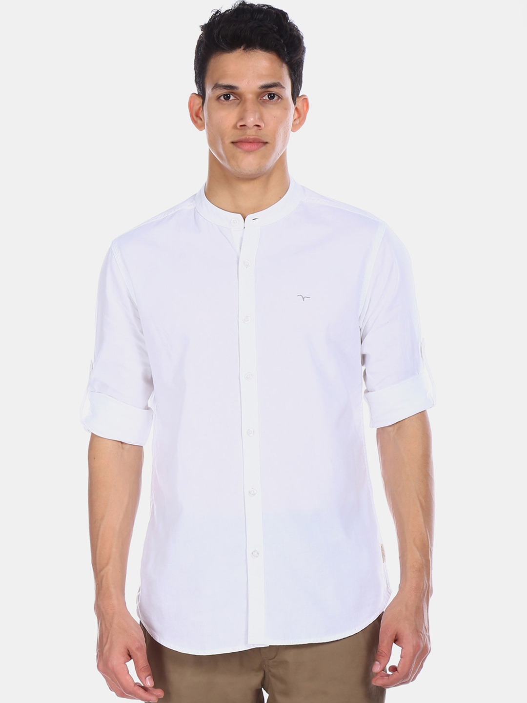 Flying Machine Men White Regular Fit Solid Casual Cotton Shirt