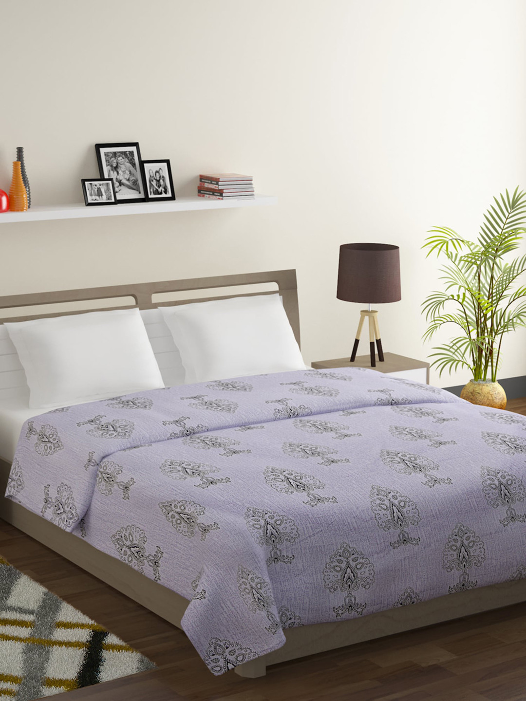SWAYAM Lavender & Black Ethnic Motifs Mild Winter 150 GSM Double Bed Comforter