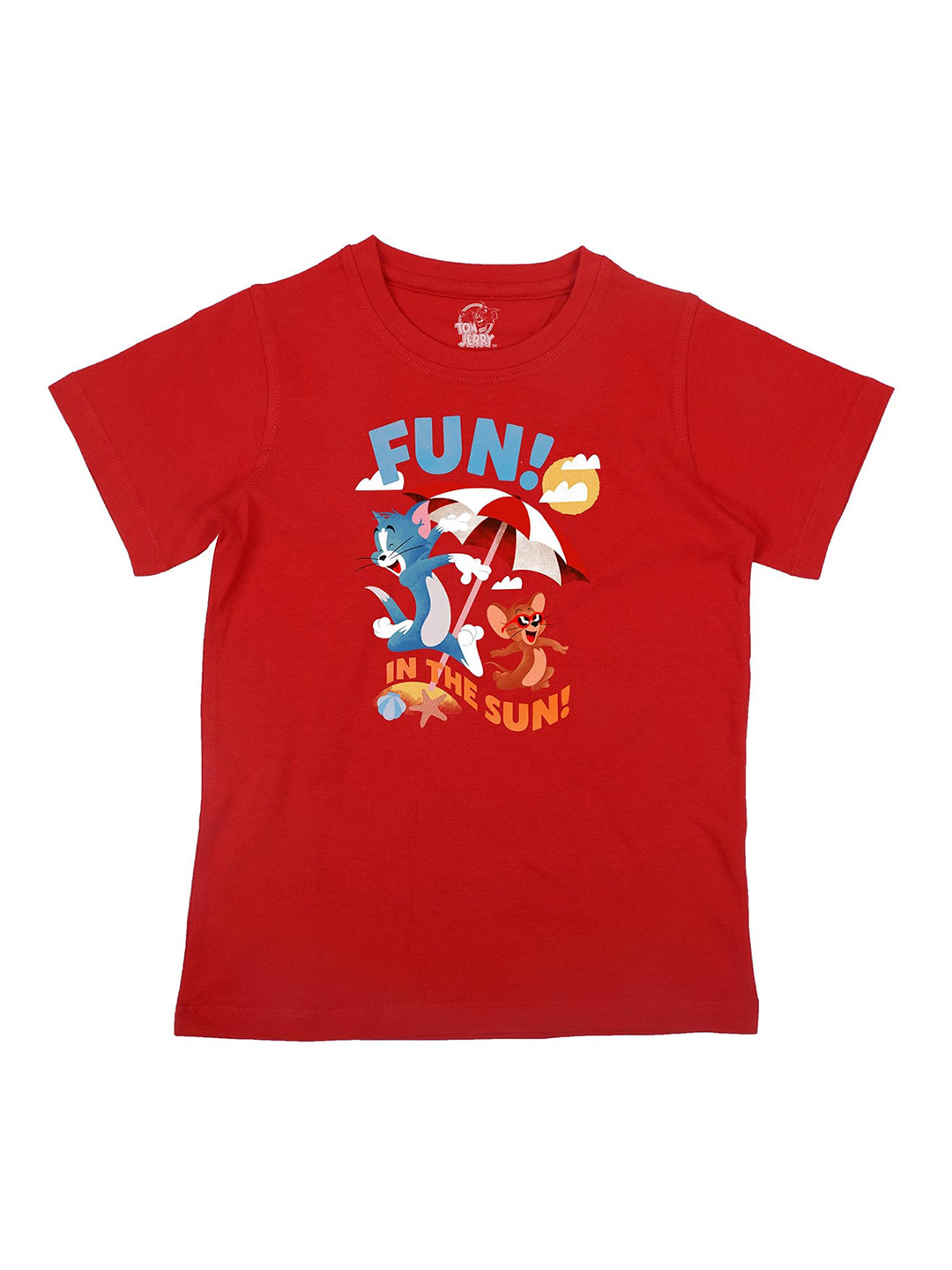 Tom & Jerry Boys Red Printed Round Neck T-shirt