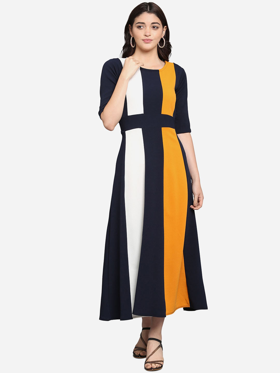 PURVAJA Women Blue Colourblocked A-Line Dress