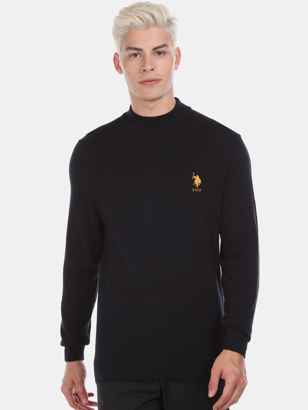 U.S. Polo Assn. Men Black Solid Pullover Sweater