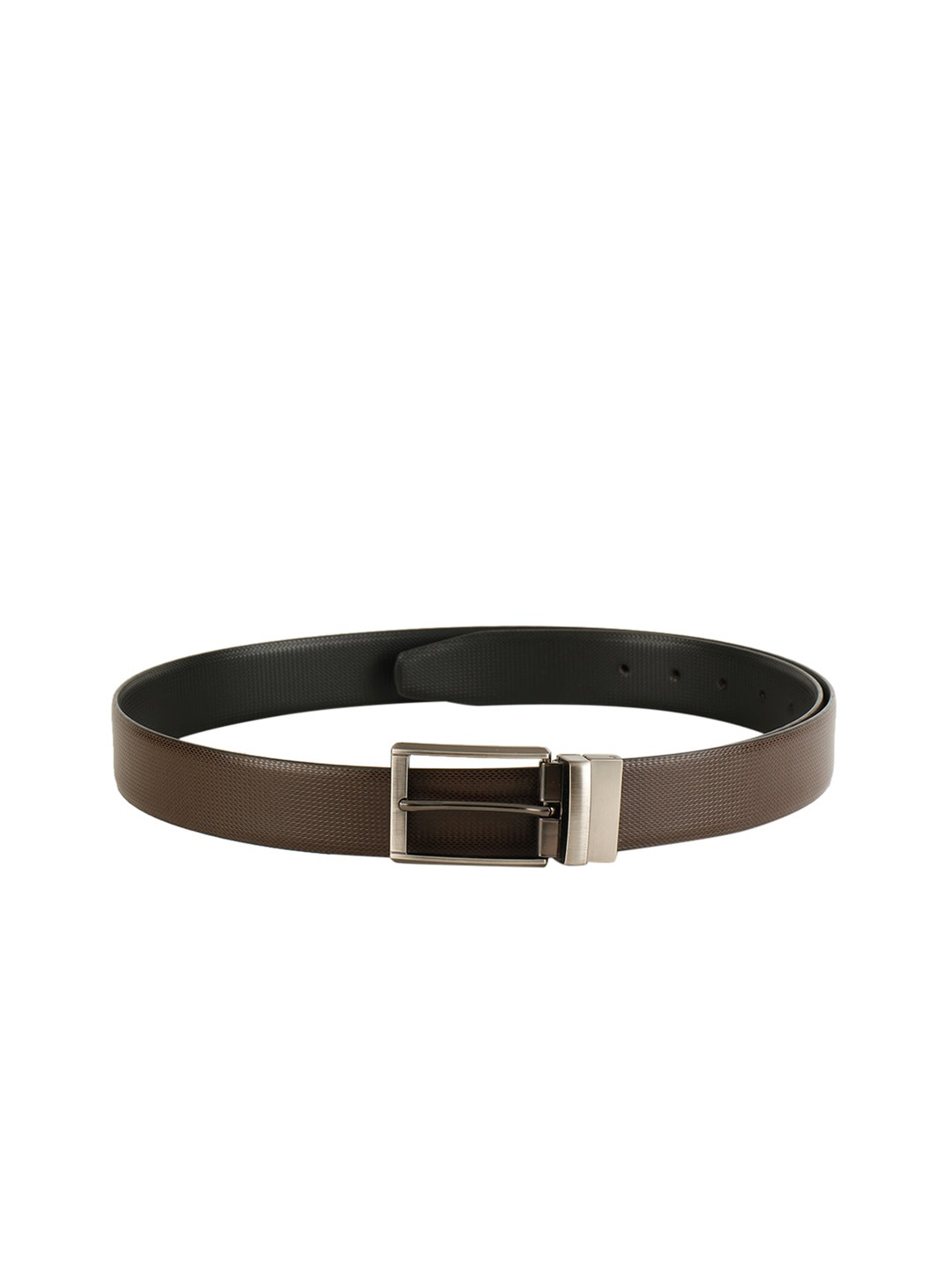 ZEVORA Men Brown & Black Reversable Textured Belt