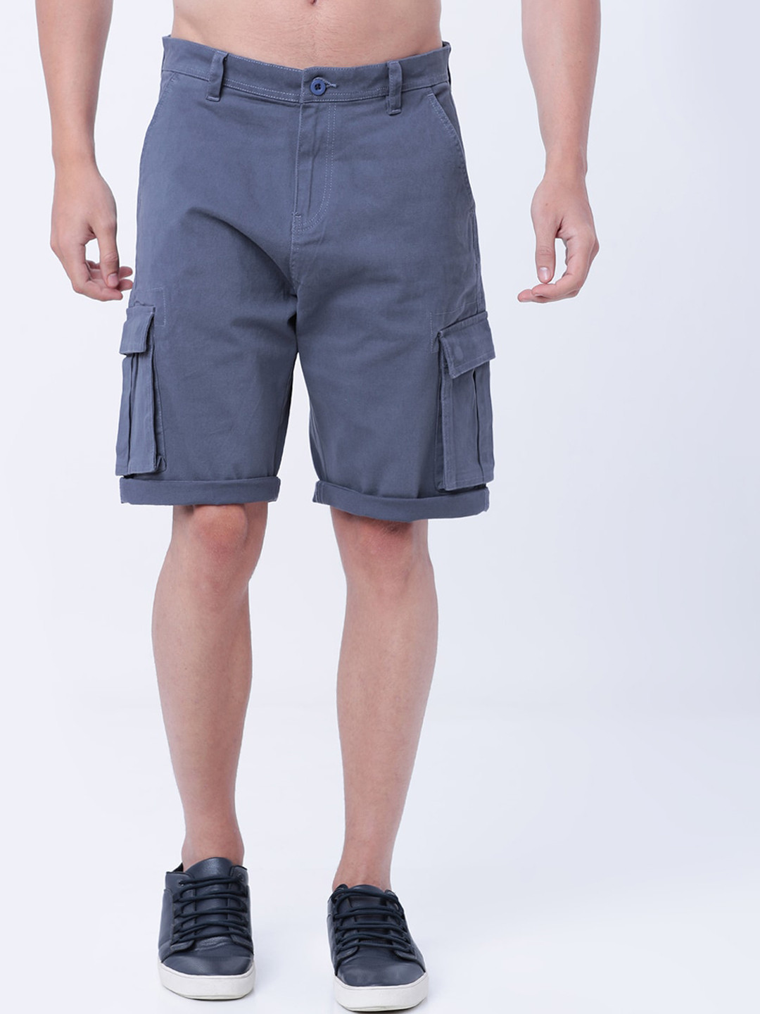 HIGHLANDER Men Blue Solid Slim Fit Cargo Shorts