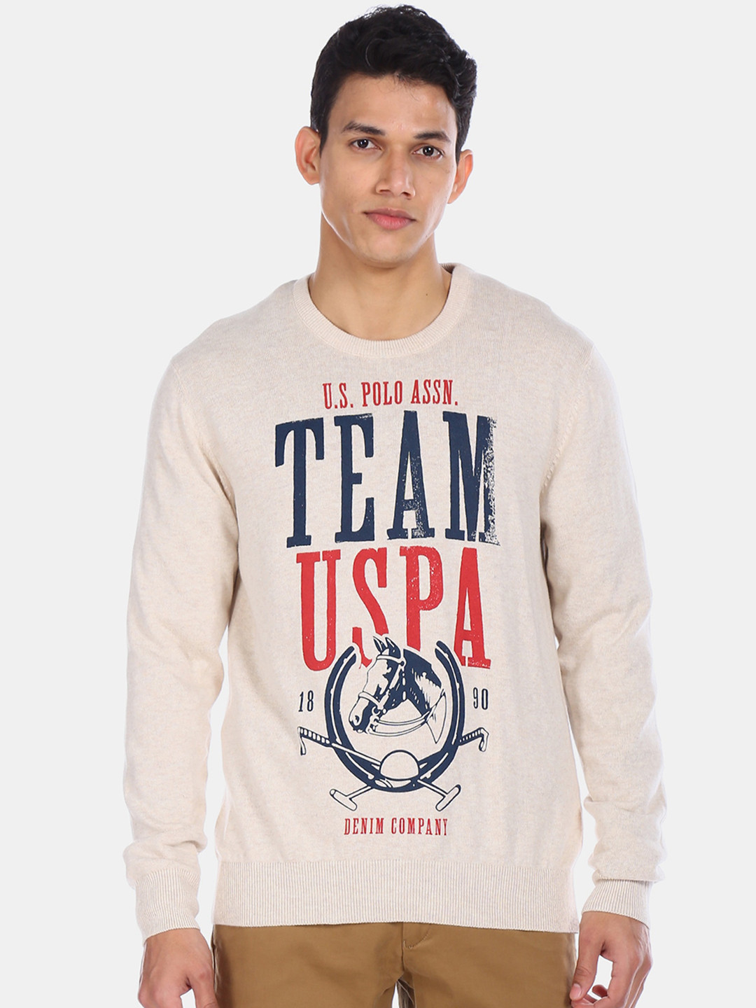 U.S. Polo Assn. Denim Co. Men Off-White Printed Pullover Sweater