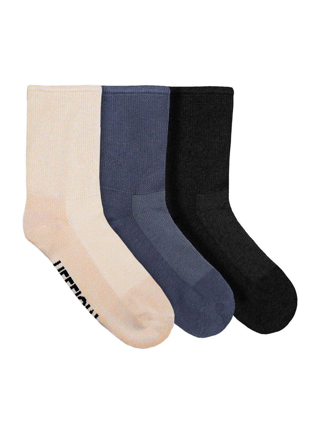 Heelium Unisex Beige Pack of 3 Solid Anti-Odour Calf-Length Socks
